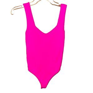 Free People Neon Pink Scoop Neck Bodysuit